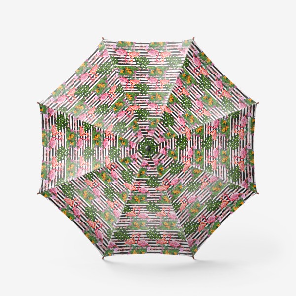 Зонт «Розовые фламинго, тропический полосатый паттерн»
