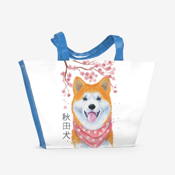 Пляжная сумка «Собака Акита Ину. Япония и сакура.»