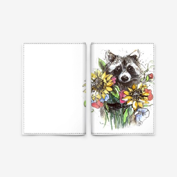 Обложка для паспорта «Енот в цветах»