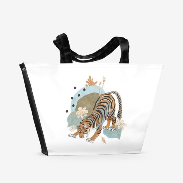 Пляжная сумка «Тигр с цветными пятнами и растениями»