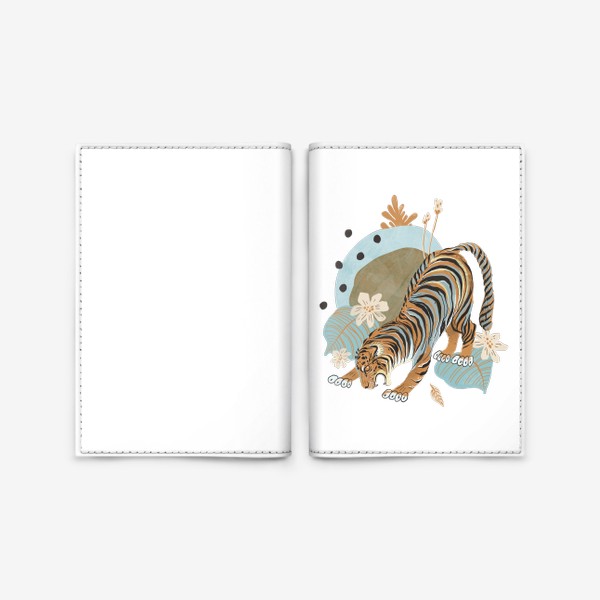 Обложка для паспорта «Тигр с цветными пятнами и растениями»