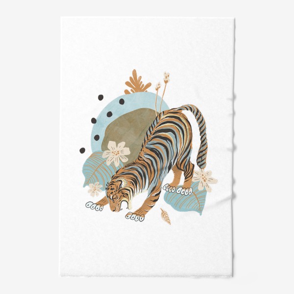 Полотенце «Тигр с цветными пятнами и растениями»