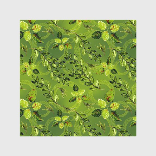 Скатерть «Листья и круги на зеленом фоне»