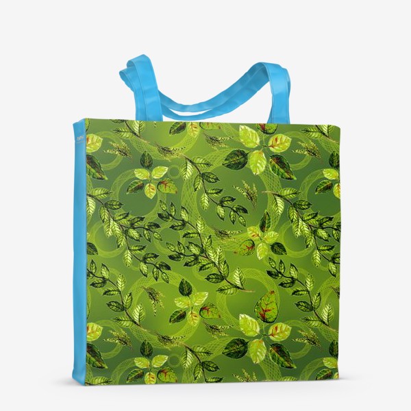 Сумка-шоппер «Листья и круги на зеленом фоне»