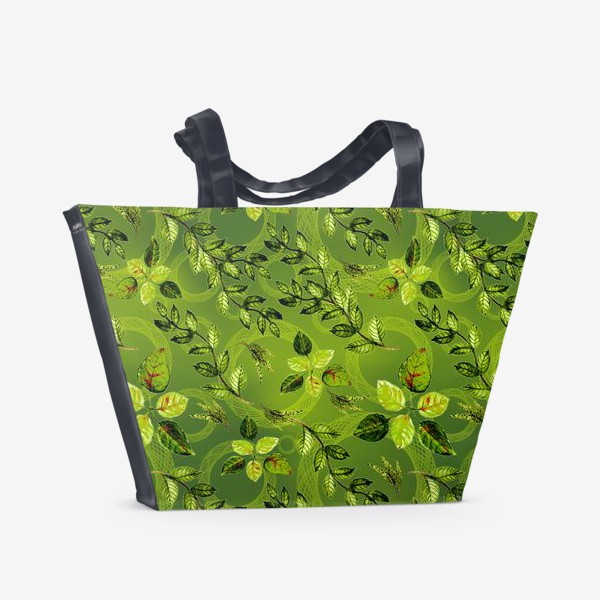 Пляжная сумка &laquo;Листья и круги на зеленом фоне&raquo;