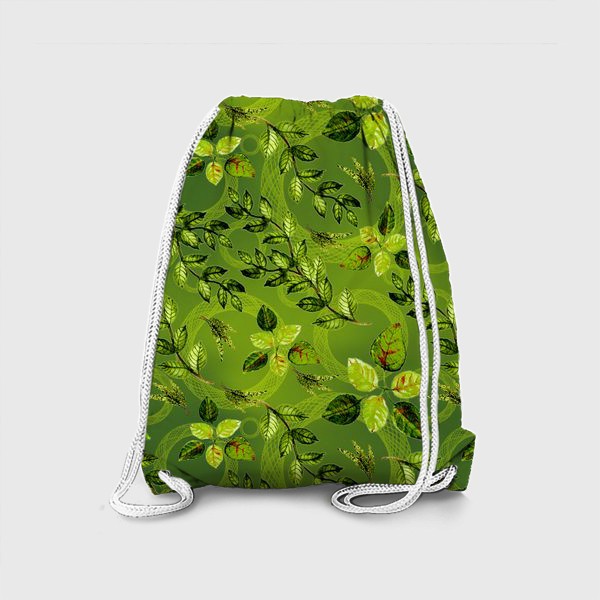 Рюкзак «Листья и круги на зеленом фоне»
