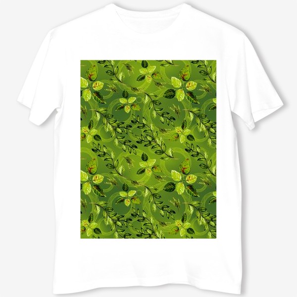 Футболка «Листья и круги на зеленом фоне»