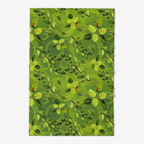 Полотенце «Листья и круги на зеленом фоне»