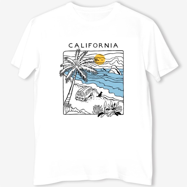 Футболка «Калифорния. California. Берег моря. Любителю моря и водных видов спорта»