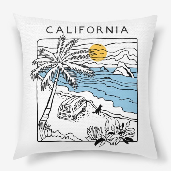 Подушка «Калифорния. California. Берег моря. Любителю моря и водных видов спорта»