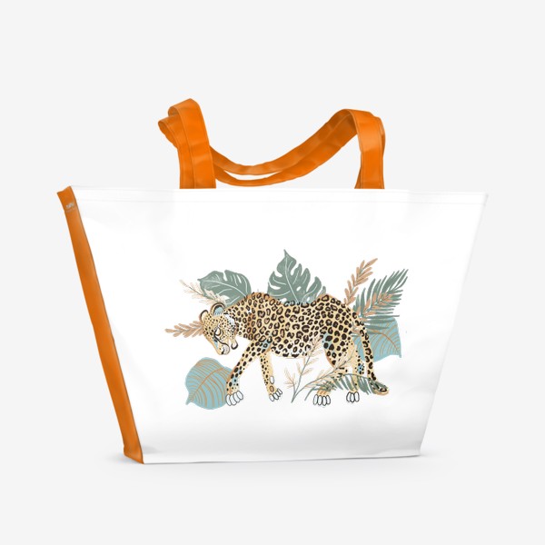 Пляжная сумка &laquo;Леопард в растениях&raquo;