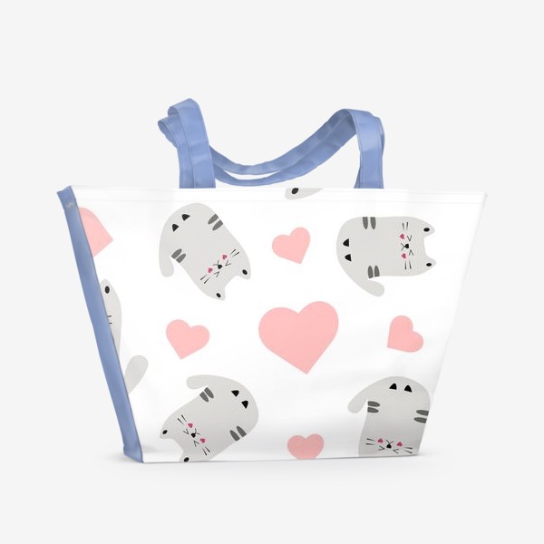 Пляжная сумка «Котик каваи с сердцами»