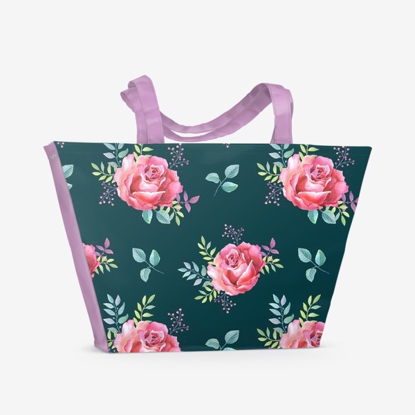 Пляжная сумка «Акварельные розы на темном»