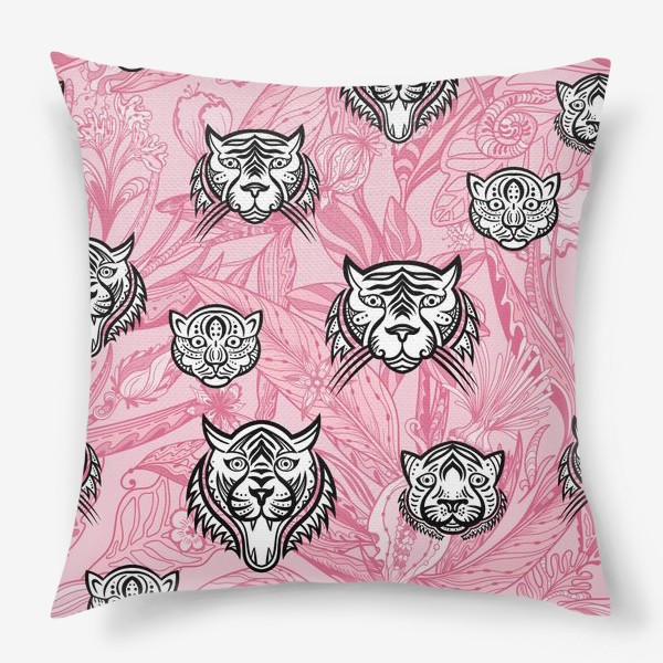 Подушка «Тигры на розовом»