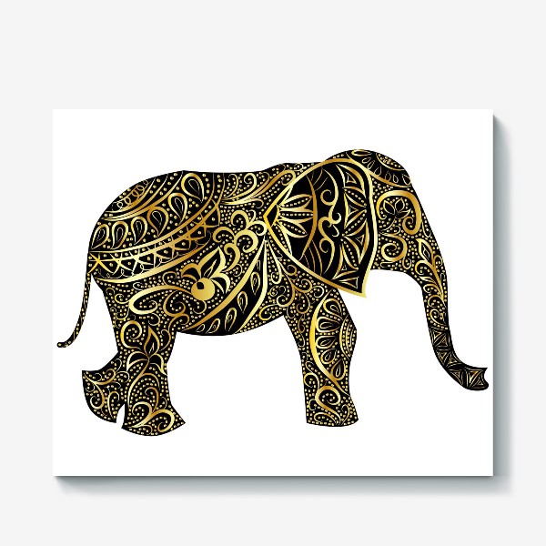 Холст «Силуэт слона с золотым узором»