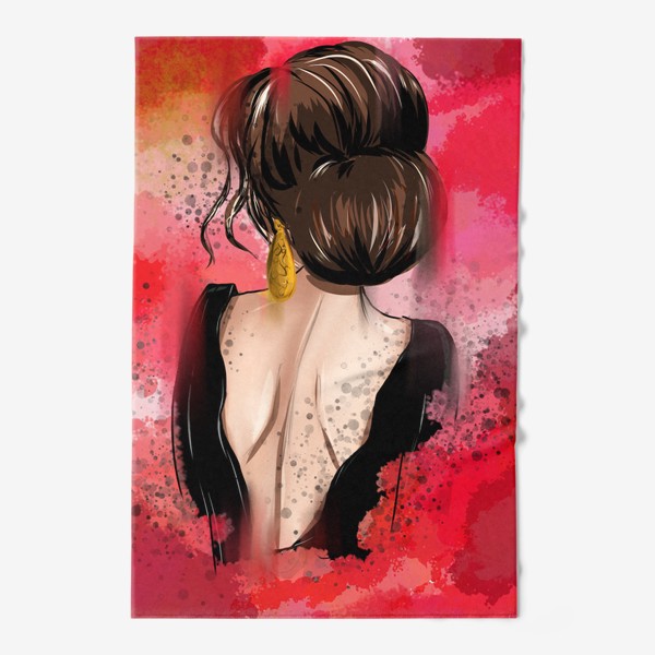 Полотенце «Девушка в черном..на красном фоне»