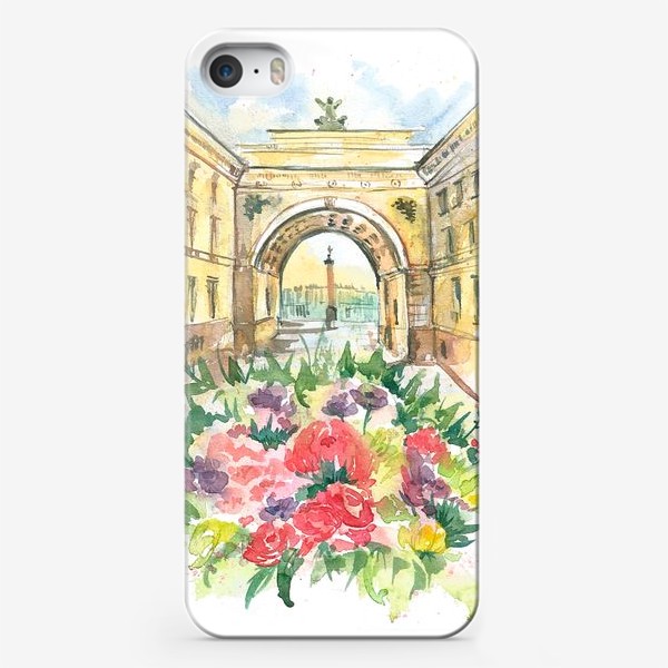 Чехол iPhone «Лето в Питере! Букет цветов, вид на дворцовую площадь»