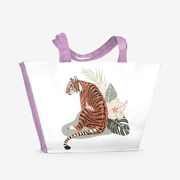 Пляжная сумка «бенгальский тигр в растениях »