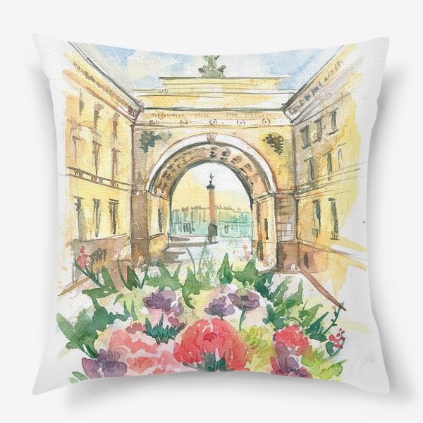Подушка «Лето в Питере! Букет цветов, вид на дворцовую площадь»