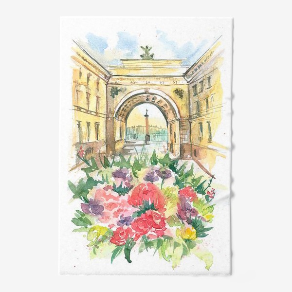 Полотенце «Лето в Питере! Букет цветов, вид на дворцовую площадь»