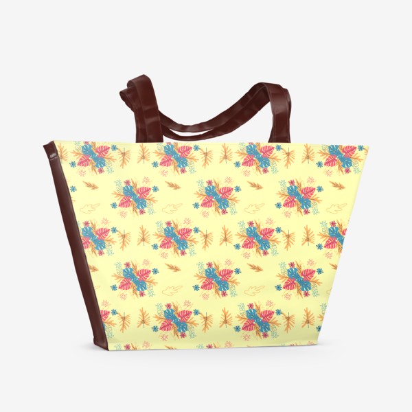 Пляжная сумка &laquo;Тропический яркий стилизованный паттерн с листьями монстеры &raquo;