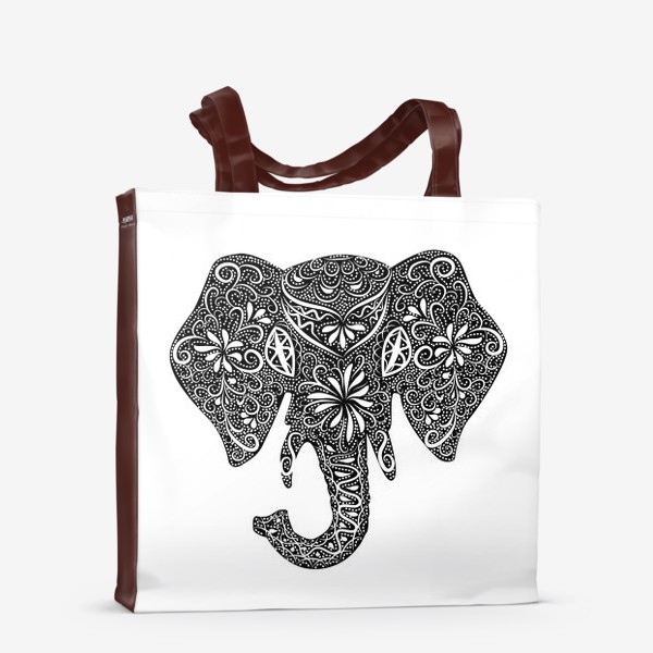 Сумка-шоппер «Силуэт слона с индийским узором, черно-белый »