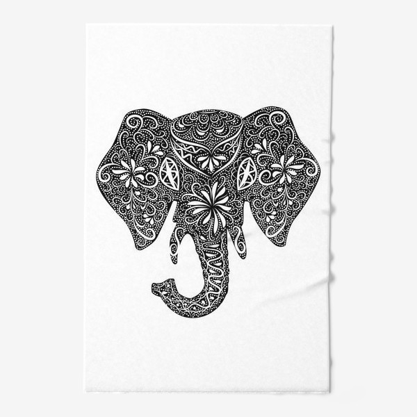 Полотенце «Силуэт слона с индийским узором, черно-белый »