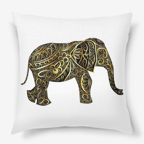 Подушка «Силуэт слона с золотым узором»