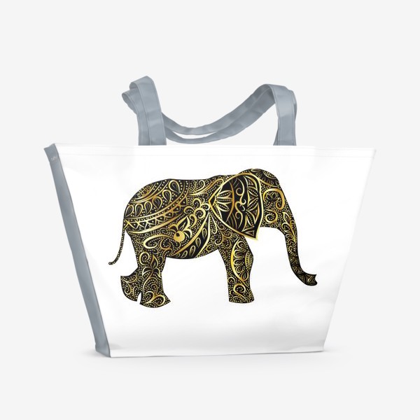 Пляжная сумка «Силуэт слона с золотым узором»