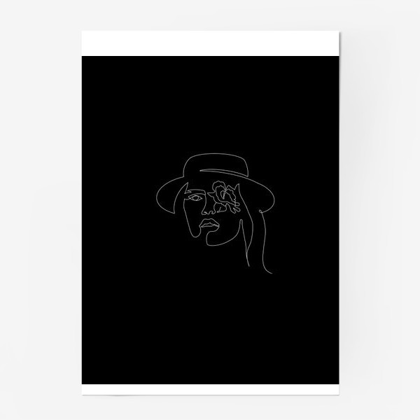Постер «Портрет девушки с цветком на черном. One line art»