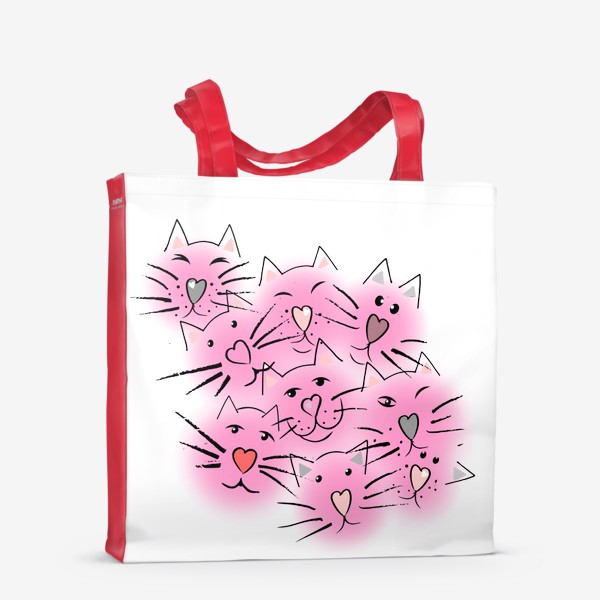 Сумка-шоппер «Усы и  сердечные носы в розовом»