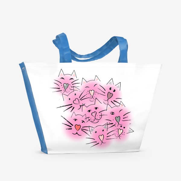 Пляжная сумка «Усы и  сердечные носы в розовом»