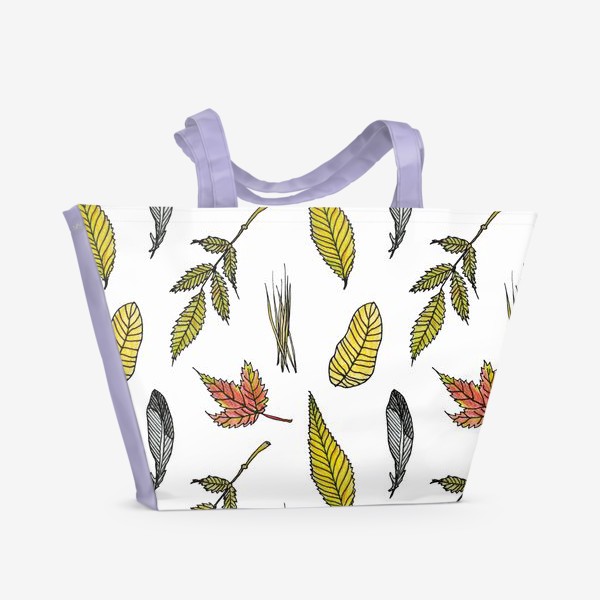 Пляжная сумка «Осенние листики на белом Ботаника и лес»