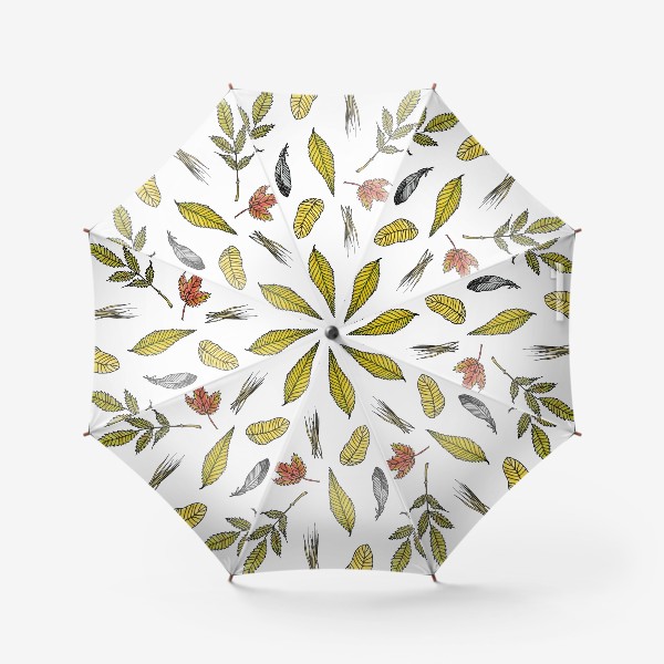 Зонт «Осенние листики на белом Ботаника и лес»