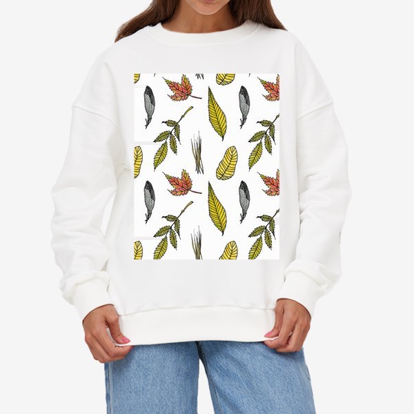 Свитшот «Осенние листики на белом Ботаника и лес»