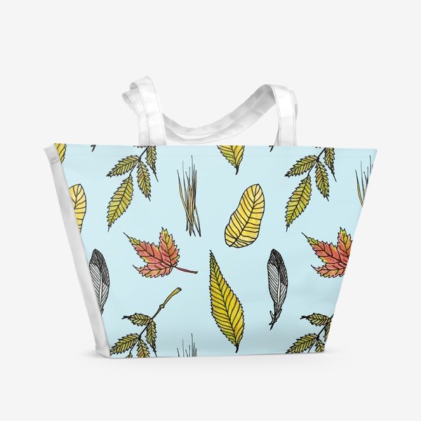 Пляжная сумка «Осенние листики на голубом Ботаника и лес»