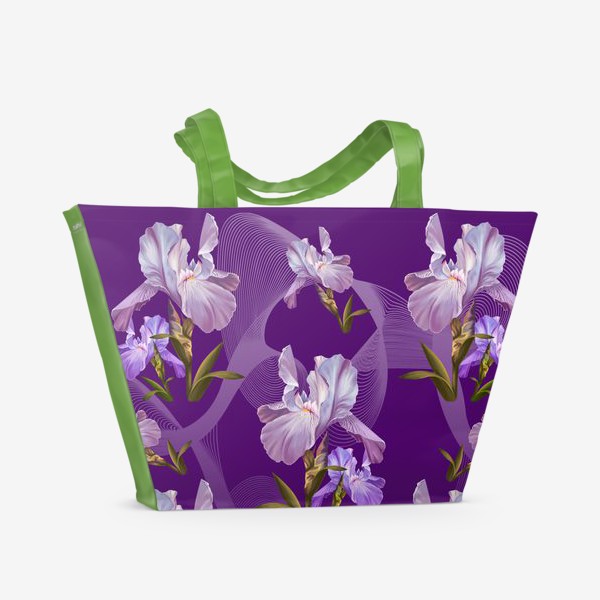 Пляжная сумка «Ирисы на фиолетовом фоне»
