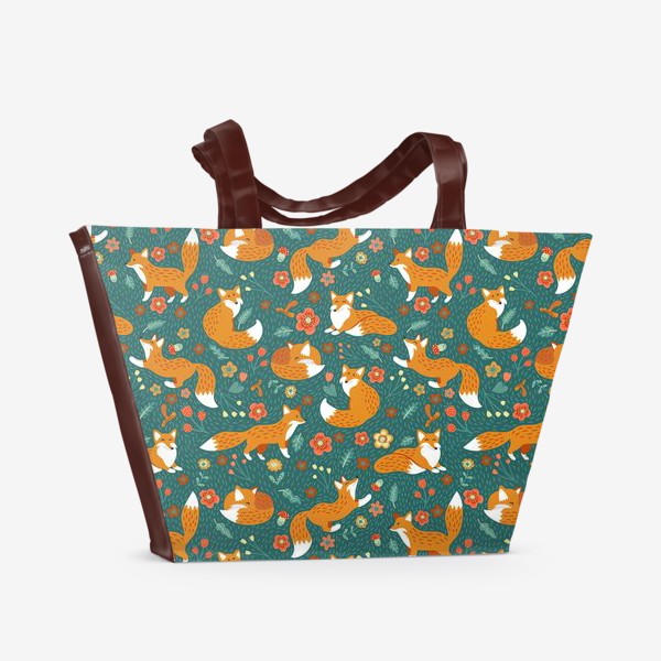 Пляжная сумка «Милые лисы в цветах»