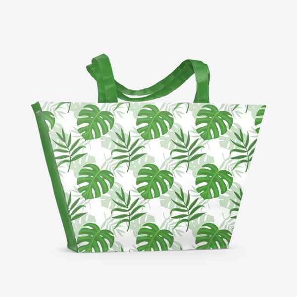 Пляжная сумка «Листья пальмы и монстеры. Паттерн»
