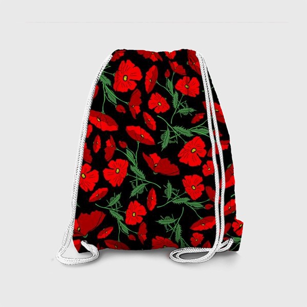 Рюкзак «Красные маки на черном фоне»