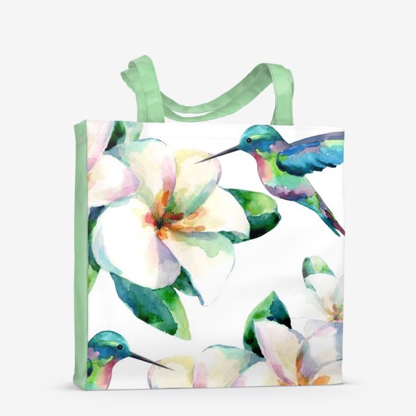 Сумка-шоппер «Акварельные тропические цветы и колибри»