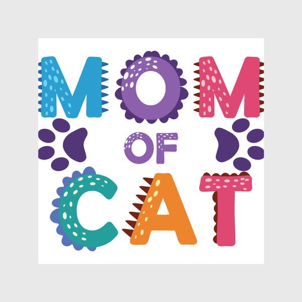 Шторы «"Мама котиков". Разноцветная надпись с отпечатками лап»