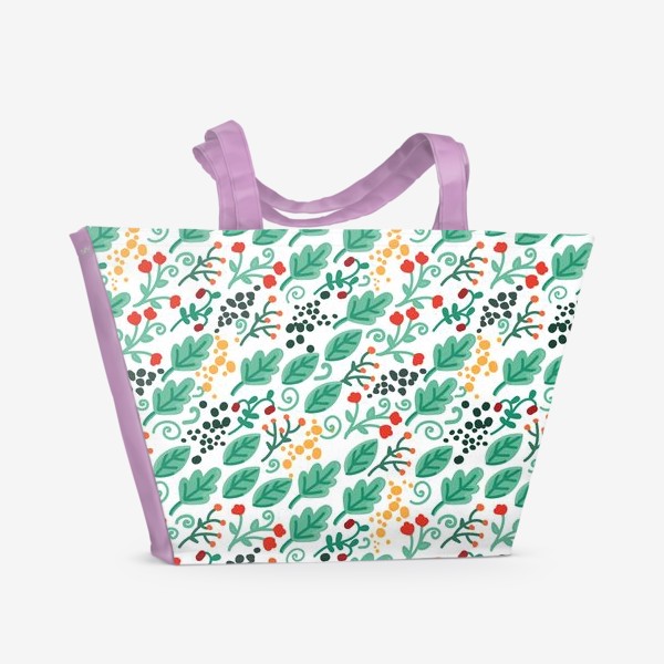 Пляжная сумка «Лесной паттерн, листья и ягоды»