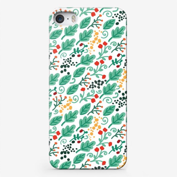 Чехол iPhone &laquo;Лесной паттерн, листья и ягоды&raquo;