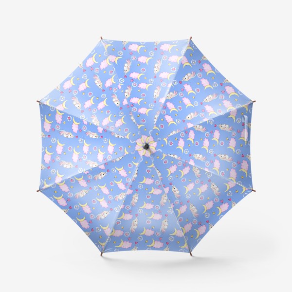 Зонт «Волшебный сон с единорогами. Детский паттерн с полумесяцем, единорогами, сердечками»