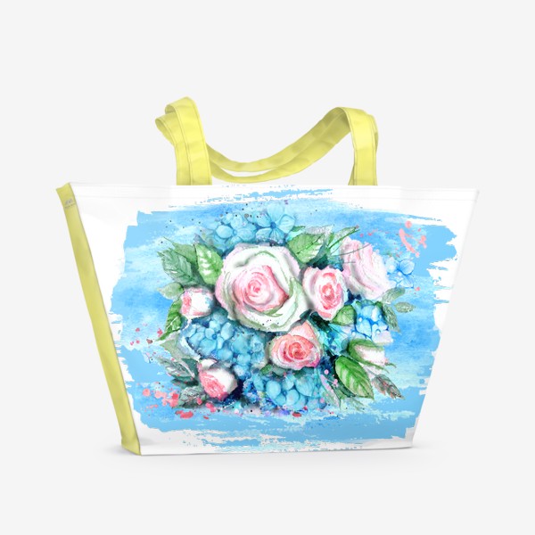 Пляжная сумка «Букет с розами в акварельном стиле»