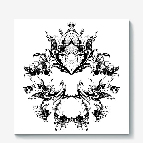 Холст &laquo;Абстрактный узор из цветов на белом фоне, венок в стиле модерн&raquo;