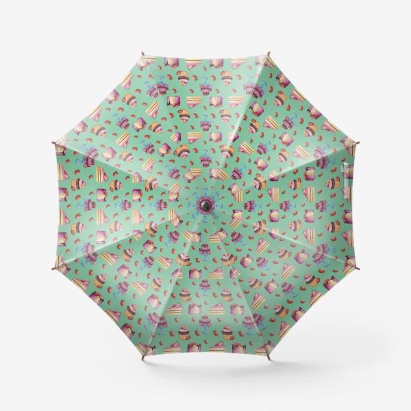 Зонт «Акварельные тортики на мятном фоне»