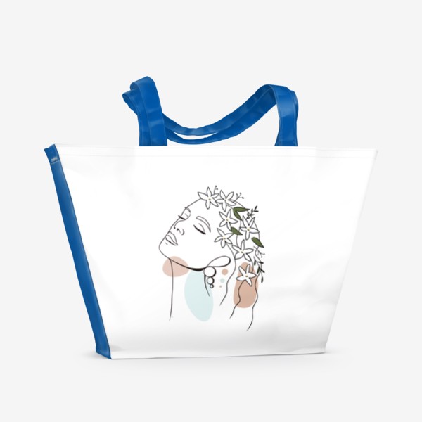 Пляжная сумка «Девушка с жасмином абстракция минимализм »