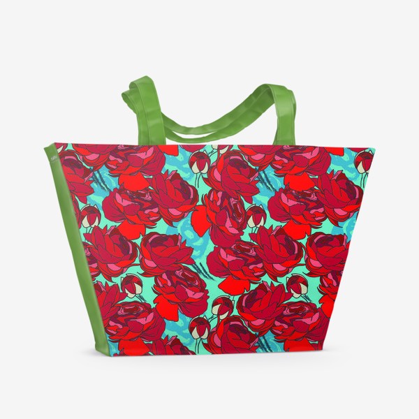 Пляжная сумка «Красные розы на голубом»